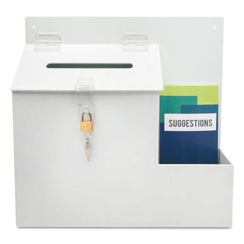 Image of deflecto® Suggestion Box Literature Holder with Locking Top, 13.75 x 3.63 x 13.94, Plastic, White