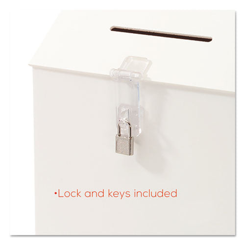 Image of deflecto® Suggestion Box Literature Holder with Locking Top, 13.75 x 3.63 x 13.94, Plastic, White