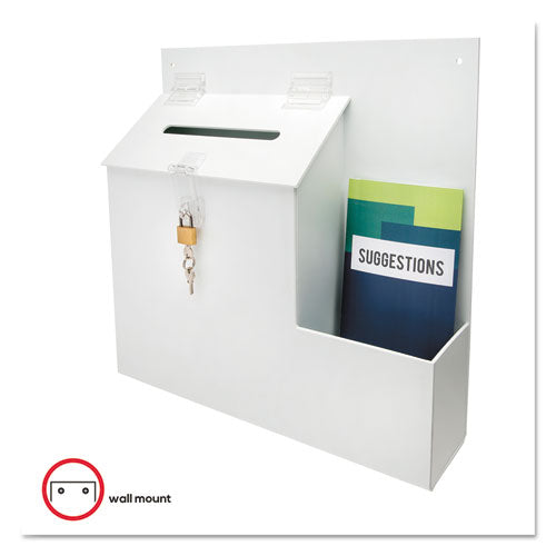 Image of deflecto® Suggestion Box Literature Holder with Locking Top, 13.75 x 3.63 x 13.94, Plastic, White