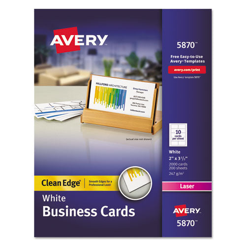 Image of Avery® Clean Edge Business Card Value Pack, Laser, 2 X 3.5, White, 2,000 Cards, 10 Cards/sheet, 200 Sheets/box