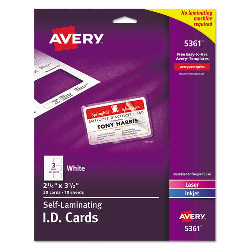 Image of Avery® Laminated Laser/inkjet Id Cards, 2 1/4 X 3 1/2, White, 30/box
