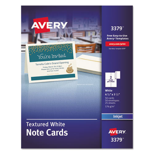 Image of Avery® Note Cards With Matching Envelopes, Inkjet, 65lb, 4.25 X 5.5, Textured Uncoated White, 50 Cards, 2 Cards/sheet, 25 Sheets/box