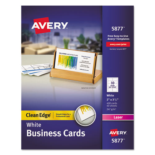 Image of Avery® Clean Edge Business Cards, Laser, 2 X 3.5, White, 400 Cards, 10 Cards/sheet, 40 Sheets/box