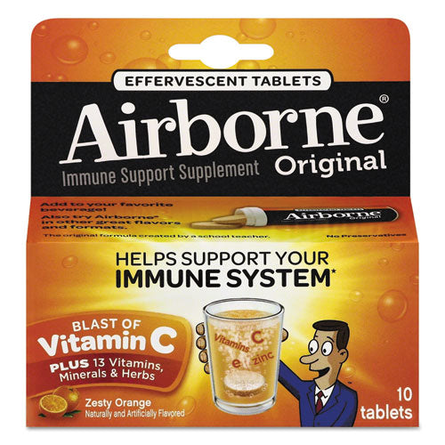 Image of Airborne® Immune Support Effervescent Tablet, Zesty Orange, 10/Box, 72 Boxes/Carton