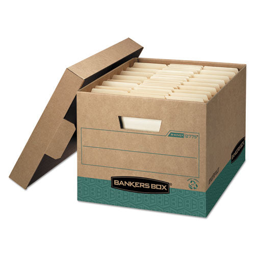 Image of Bankers Box® R-Kive Heavy-Duty Storage Boxes, Letter/legal Files, 12.75" X 16.5" X 10.38", Kraft/green, 12/carton
