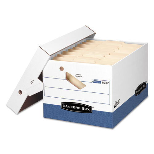 Image of Bankers Box® Presto Ergonomic Design Storage Boxes, Letter/legal Files, 12.88" X 16.5" X 10.38", White/blue, 12/carton