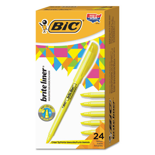 Image of BIC® Brite Liner Highlighter Value Pack, Yellow Ink, Chisel Tip, Yellow/black Barrel, 24/pack