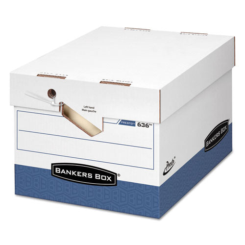 Image of Bankers Box® Presto Ergonomic Design Storage Boxes, Letter/legal Files, 12.88" X 16.5" X 10.38", White/blue, 12/carton