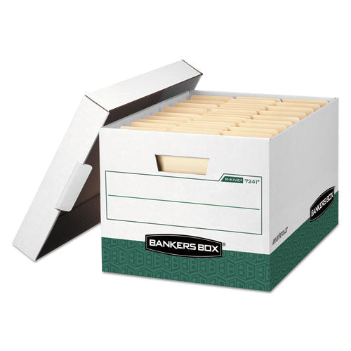 Image of Bankers Box® R-Kive Heavy-Duty Storage Boxes, Letter/legal Files, 12.75" X 16.5" X 10.38", White/green, 12/carton
