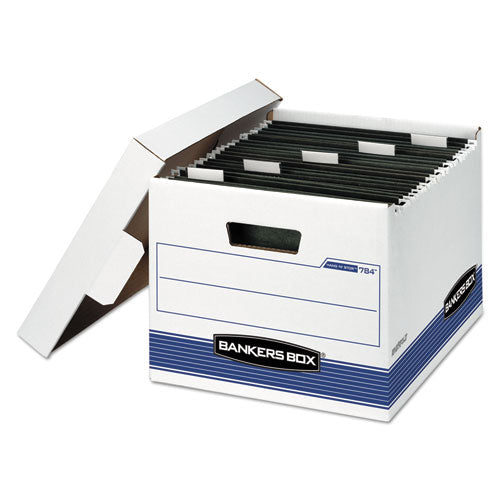 Image of Bankers Box® Hang'n'stor Medium-Duty Storage Boxes, Letter Files, 12.63" X 15.63" X 10", White/blue, 4/carton