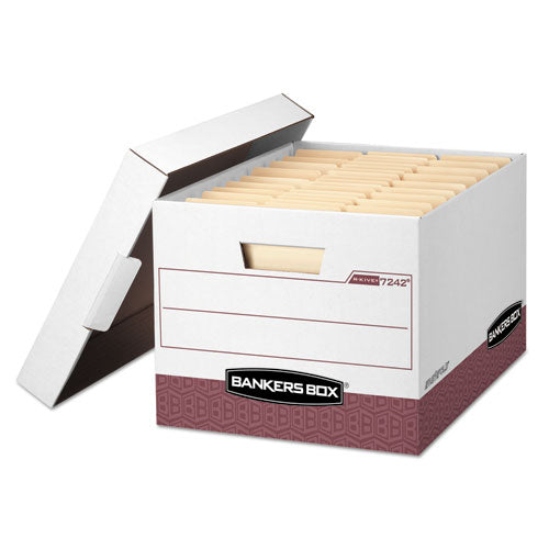 Image of Bankers Box® R-Kive Heavy-Duty Storage Boxes, Letter/legal Files, 12.75" X 16.5" X 10.38", White/red, 12/carton