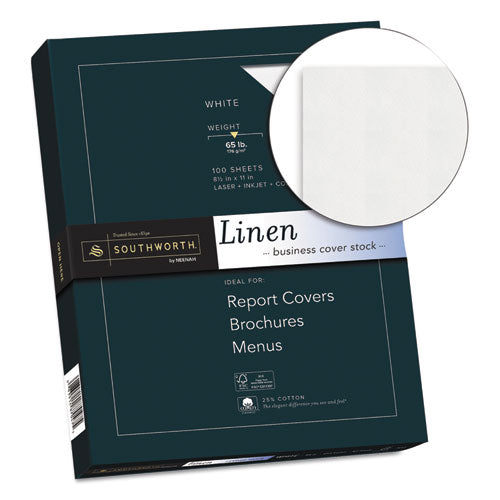 Image of Southworth® 25% Cotton Linen Cover Stock, 65 lb Cover Weight, 8.5 x 11, 100/Pack