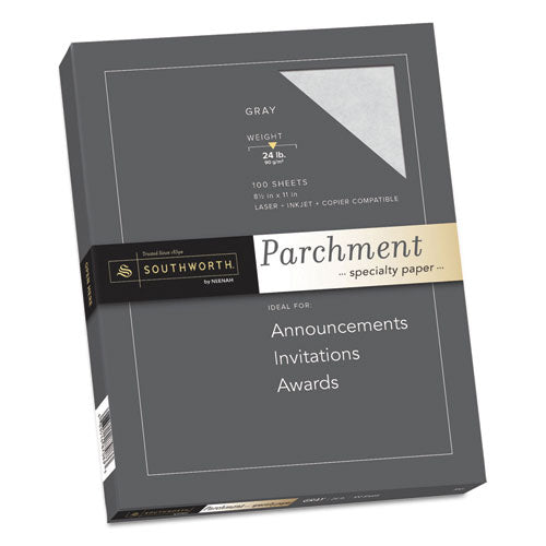 Image of Southworth® Parchment Specialty Paper, 24 lb Bond Weight, 8.5 x 11, Gray, 100/Pack