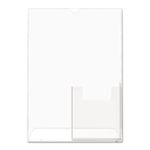 Image of deflecto® Superior Image Slanted Sign Holder with Front Pocket, 9w x 4.5d x 10.75h, Clear
