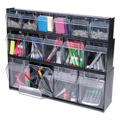 Image of deflecto® Tilt Bin Interlocking Multi-Bin Storage Organizer, 5 Sections, 23.63" X 5.25" X 6.5", Black/clear