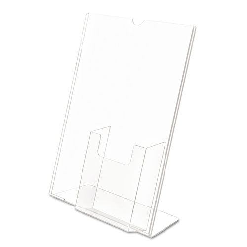 Image of deflecto® Superior Image Slanted Sign Holder with Front Pocket, 9w x 4.5d x 10.75h, Clear