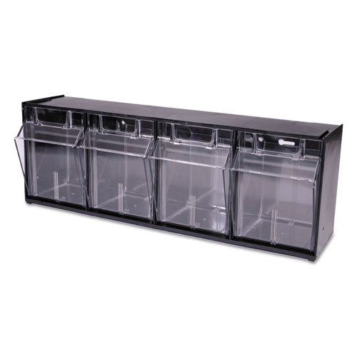 Image of deflecto® Tilt Bin Interlocking Multi-Bin Storage Organizer, 4 Sections, 23.63" X 6.63" X 8.13", Black/clear