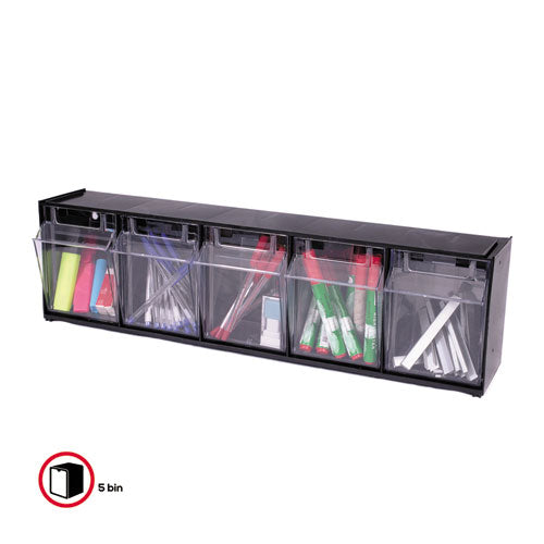 Image of deflecto® Tilt Bin Interlocking Multi-Bin Storage Organizer, 5 Sections, 23.63" X 5.25" X 6.5", Black/clear