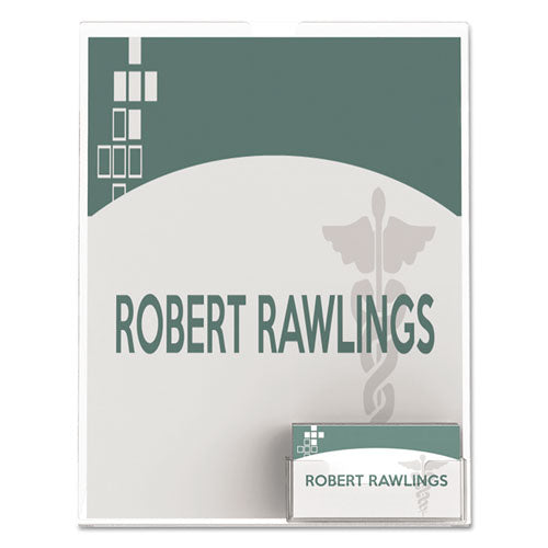 Image of deflecto® Superior Image Slanted Sign Holder with Business Card Holder, 8.5w x 4.5d x 11h, Clear