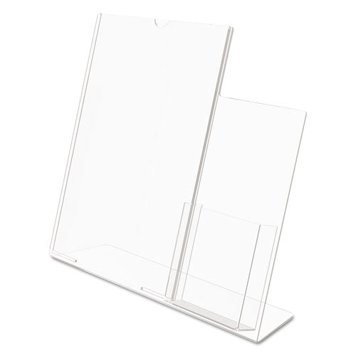 Image of deflecto® Superior Image Slanted Sign Holder With Side Pocket, 13.5w X 4.25d X 10.88h, Clear