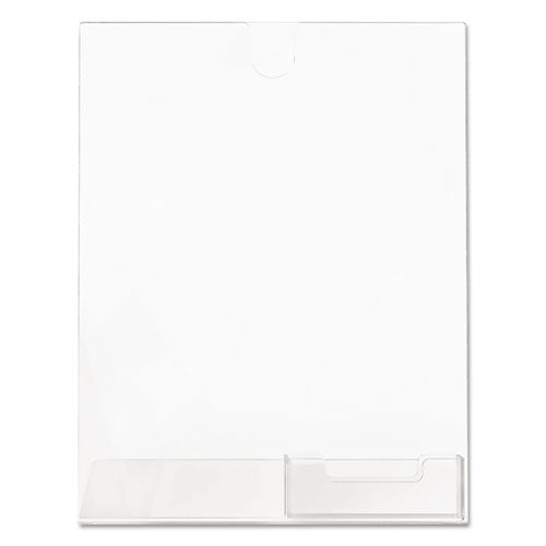 Image of deflecto® Superior Image Slanted Sign Holder with Business Card Holder, 8.5w x 4.5d x 11h, Clear