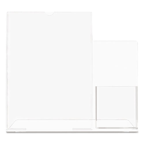 Image of deflecto® Superior Image Slanted Sign Holder With Side Pocket, 13.5w X 4.25d X 10.88h, Clear