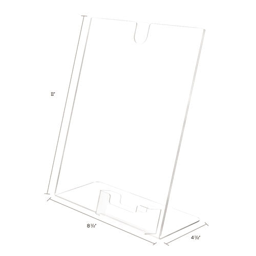 Image of deflecto® Superior Image Slanted Sign Holder with Business Card Holder, 8.5w x 4.5d x 11h, Clear