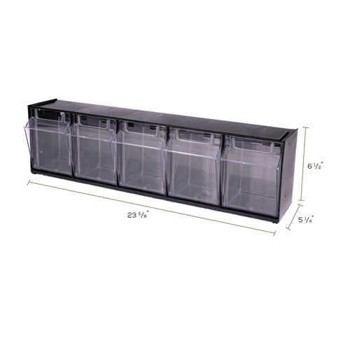 Image of deflecto® Tilt Bin Interlocking Multi-Bin Storage Organizer, 5 Sections, 23.63" X 5.25" X 6.5", Black/clear