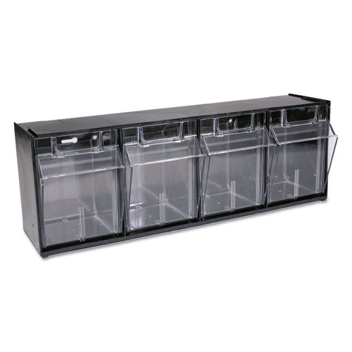 Image of deflecto® Tilt Bin Interlocking Multi-Bin Storage Organizer, 4 Sections, 23.63" X 6.63" X 8.13", Black/clear