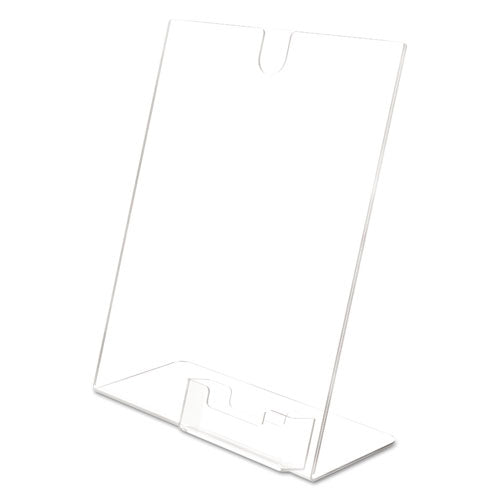 Image of deflecto® Superior Image Slanted Sign Holder with Business Card Holder, 8.5w x 4.5d x 11h, Clear