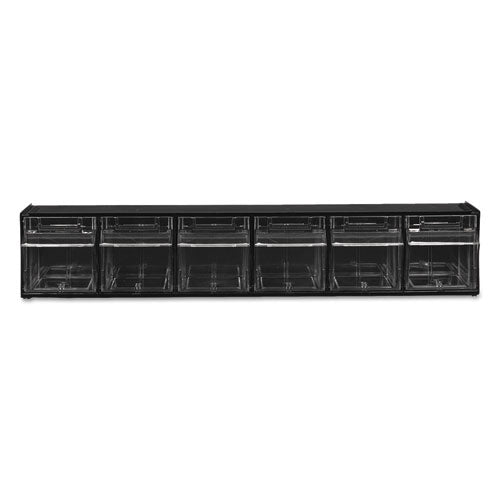 Image of deflecto® Tilt Bin Interlocking Multi-Bin Storage Organizer, 6 Sections, 23.63" X 3.63" X 4.5", Black/clear