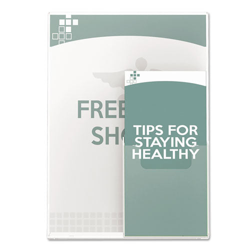 Image of deflecto® Superior Image Slanted Sign Holder with Front Pocket, 9w x 4.5d x 10.75h, Clear