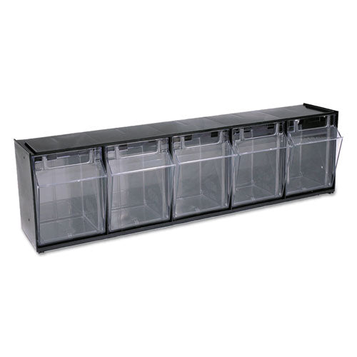 Image of deflecto® Tilt Bin Interlocking Multi-Bin Storage Organizer, 5 Sections, 23.63" X 5.25" X 6.5", Black/clear