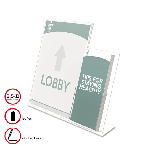 Image of deflecto® Superior Image Slanted Sign Holder With Side Pocket, 13.5w X 4.25d X 10.88h, Clear
