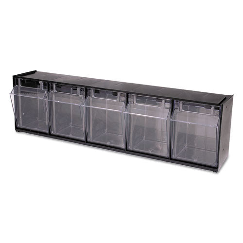 Image of deflecto® Tilt Bin Interlocking Multi-Bin Storage Organizer, 5 Sections, 23.63" X 5.25" X 6.5", Black/clear