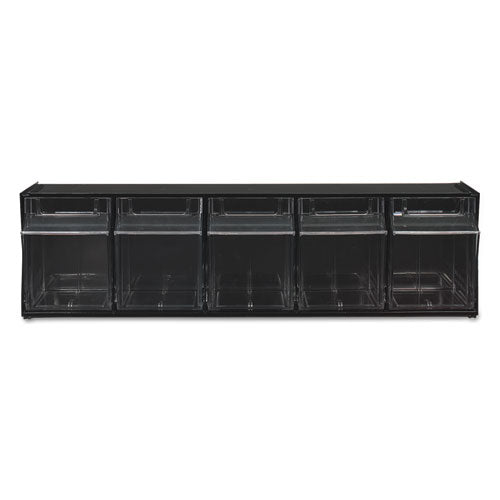 Image of deflecto® Tilt Bin Interlocking Multi-Bin Storage Organizer, 5 Sections, 23.63" X 5.25" X 6.5", Black/clear