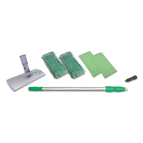 Image of Unger® Speedclean Window Cleaning Kit, Aluminum, 72" Extension Pole, 8" Pad Holder, Silver/green