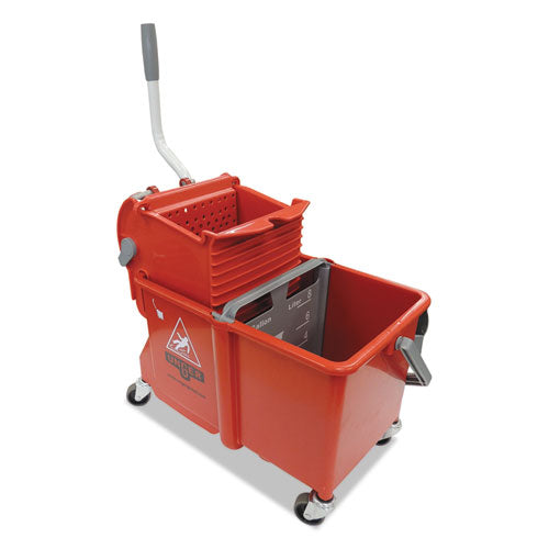 Image of Unger® Side-Press Restroom Mop Dual Bucket Combo, 4 Gal, Plastic, Red