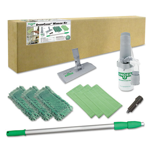 Image of Unger® Speedclean Window Cleaning Kit, 72" To 80", Extension Pole With 8" Pad Holder, Silver/green