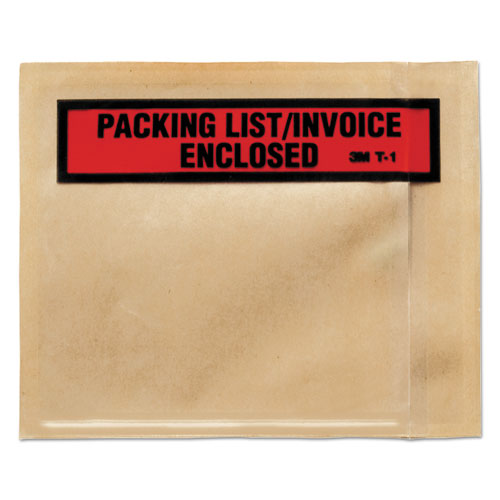 Image of 3M Top Print Self-Adhesive Packing List Envelope, Top-Print Front: Packing List/Invoice Enclosed, 4.5 x 5.5, Clear, 1,000/Box