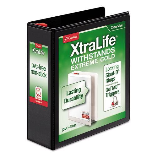 Image of Cardinal® XtraLife ClearVue Non-Stick Slant-D Ring Binder, 3 Rings, 3" Capacity, 11 x 8.5, Black