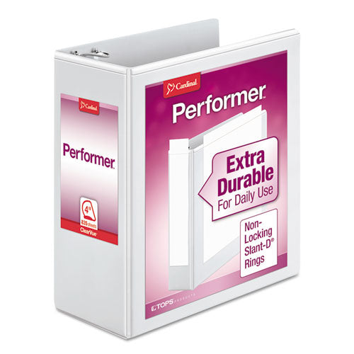 Image of Cardinal® Performer Clearvue Slant-D Ring Binder, 3 Rings, 4" Capacity, 11 X 8.5, White
