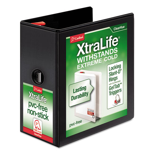 Image of Cardinal® XtraLife ClearVue Non-Stick Slant-D Ring Binder, 3 Rings, 5" Capacity, 11 x 8.5, Black