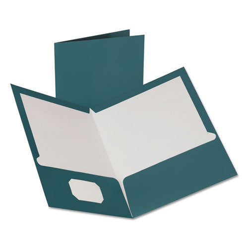 Image of Oxford Two-Pocket Laminated Folder, 100-Sheet Capacity, 11 X 8.5, Metallic Teal, 25/box