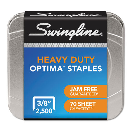Image of Swingline® Optima High-Capacity Staples, 0.38" Leg, 0.5" Crown, Steel, 125/Strip, 20 Strips/Box