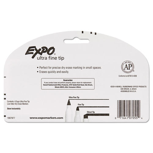 Image of EXPO® Low-Odor Dry-Erase Marker, Extra-Fine Bullet Tip, Black, 4/Pack