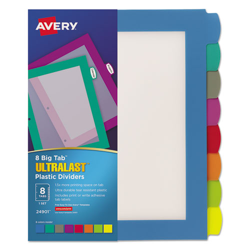 Image of Avery® Big Tab Ultralast Plastic Dividers, 8-Tab, 11 X 8.5, Assorted, 1 Set