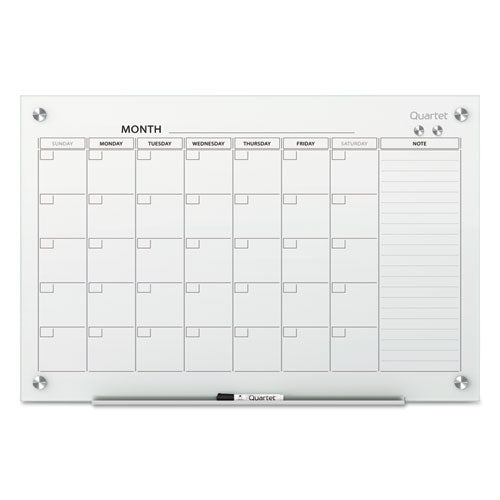 Image of Quartet® Infinity Magnetic Glass Calendar Board, Monthly Planning/Scheduling, 48" x 36", White Surface
