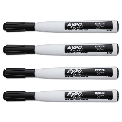 Image of EXPO® Magnetic Dry Erase Marker, Fine Bullet Tip, Black, 4/pack