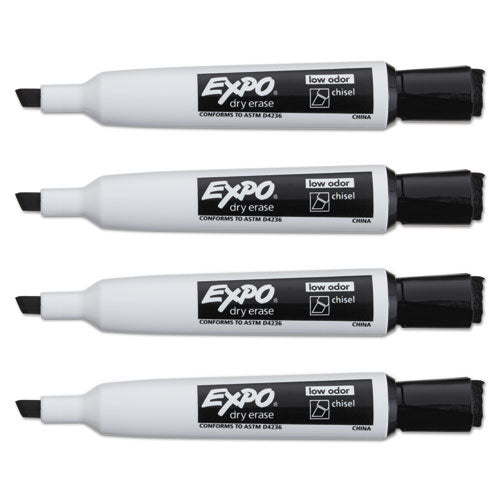 Image of EXPO® Magnetic Dry Erase Marker, Broad Chisel Tip, Black, 4/pack